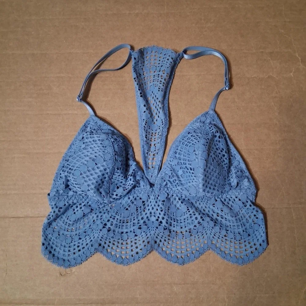 Womens Blue lace bralette with‎ scalloped edges and eyelet pattern